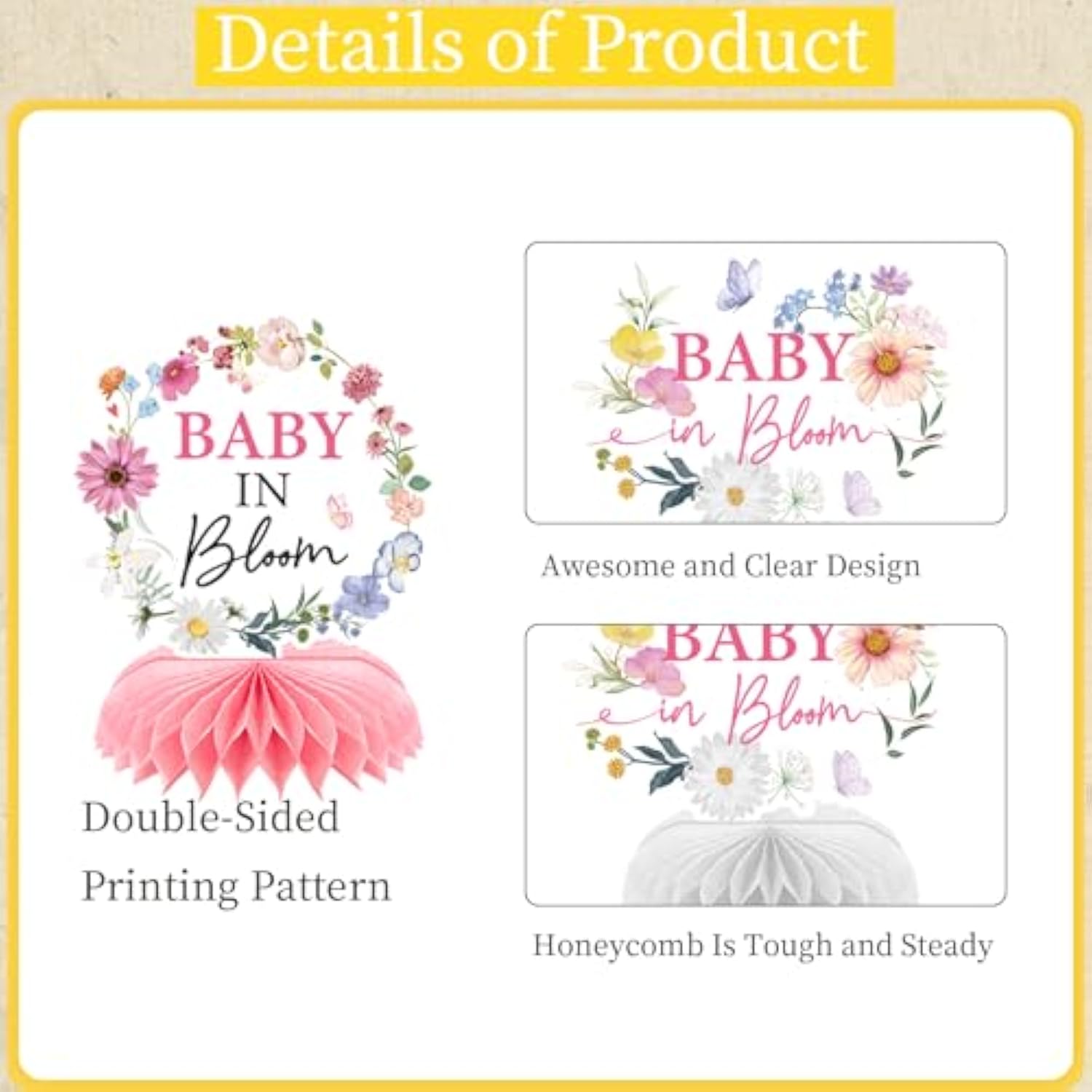 12PCS Baby in Bloom Wildflower Honeycomb Centerpieces – Floral Baby Shower Decor