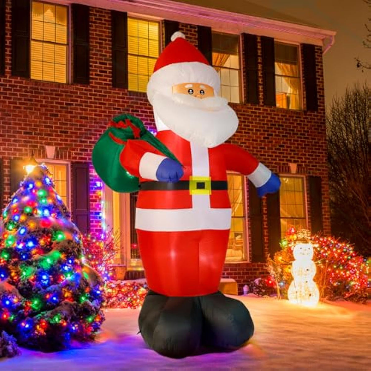 8 Ft Christmas Inflatable Santa Outdoor Decoration With Gift Bag, Giant Santa Carrying Gift Bag With Built-In Led Lights