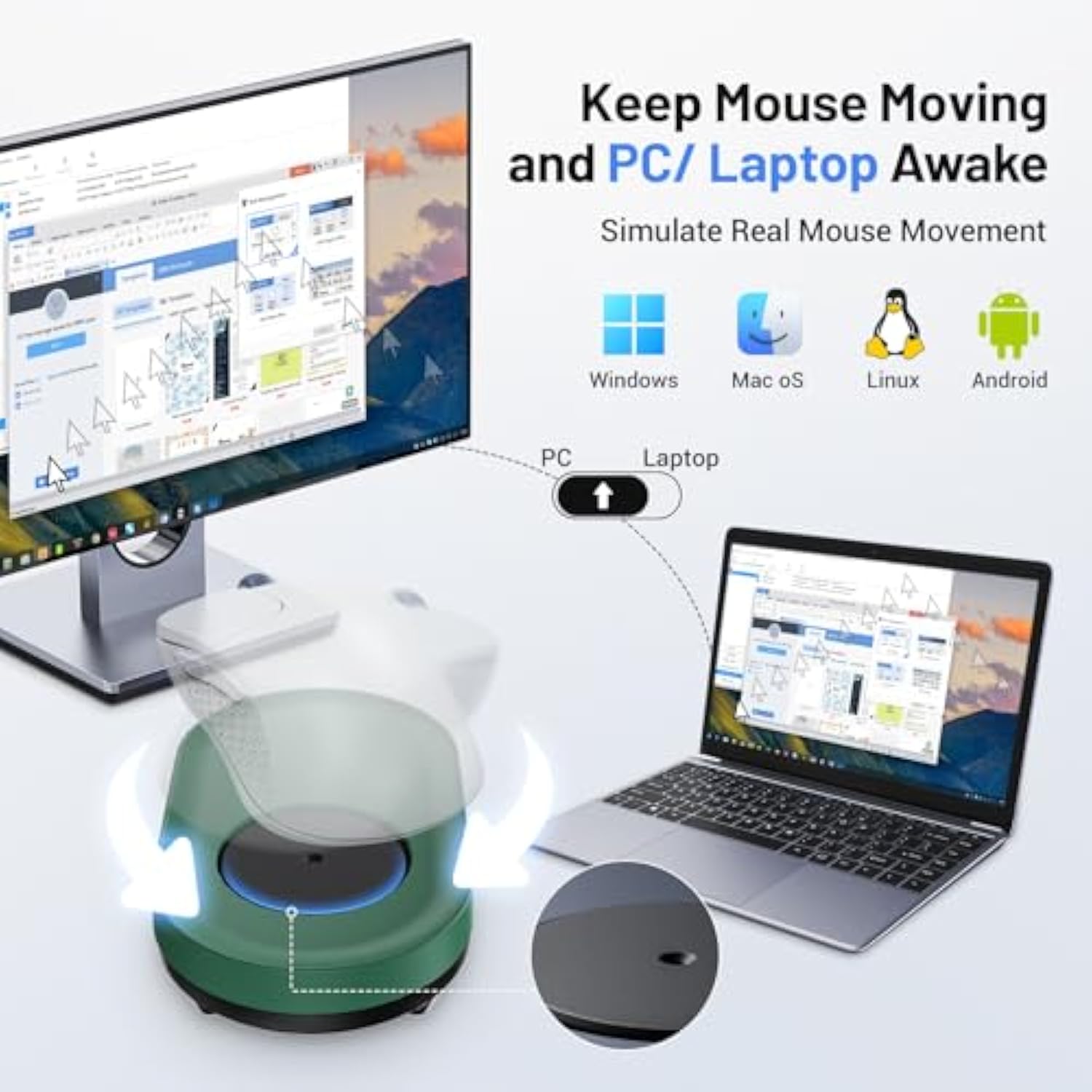 Mouse Jiggler Mover With On/Off Switch And Usb Port,Driver-Free And No Softwar