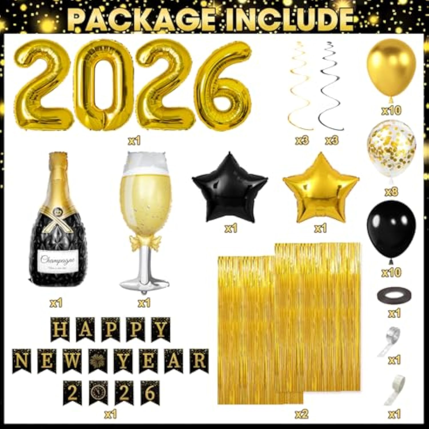 2026 New Year Party Supplies Banner Hats Glasses Balloons Photo Props