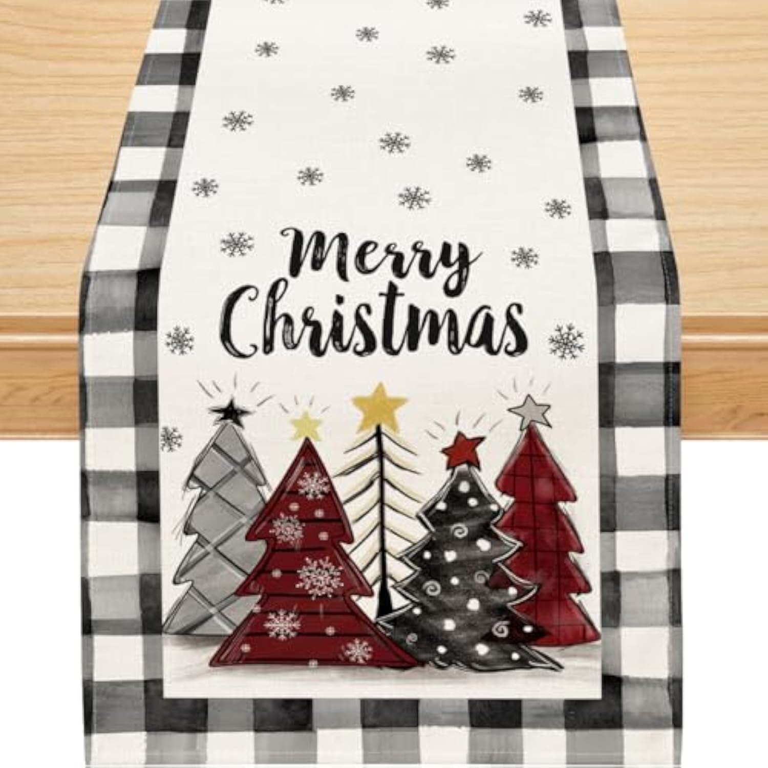 Christmas Table Runner, Buffalo Plaid Merry Christmas Runner, 13'' X 90''