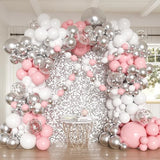 Pink White Silver Balloons Arch Kit, 162pcs Winter Wonderland Garland with Pastel Pink White Metallic Silver and Confetti Balloons for Wedding Princess Snowflake Theme Birthday Party Decorations