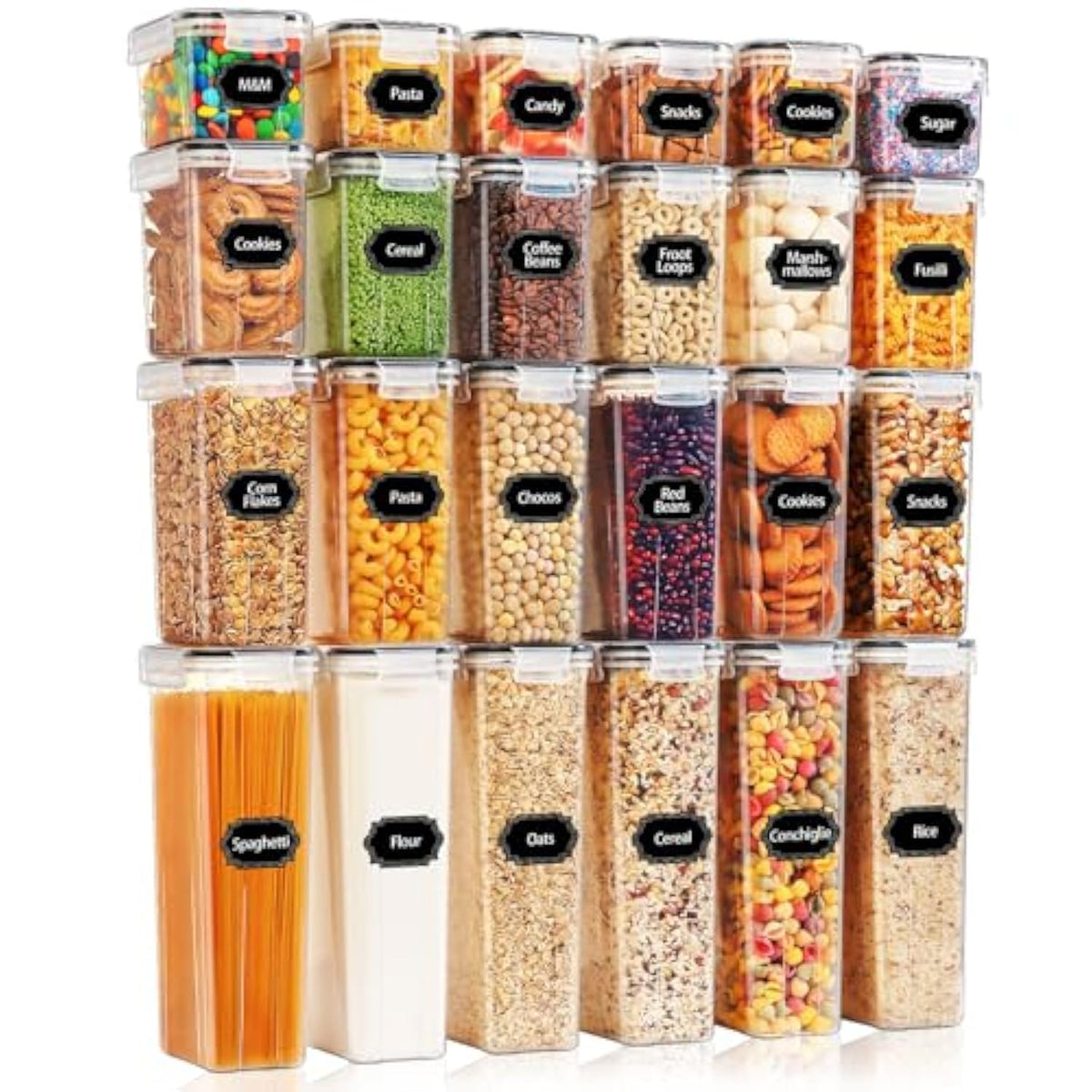 24 Pcs Airtight Food Storage Containers With Lids, Kitchen Pantry Organization And Storage Containers, Plastic Canisters For Flour, Sugar, Cereal And Dry Food, Bpa Free, 40 Labels & Marker