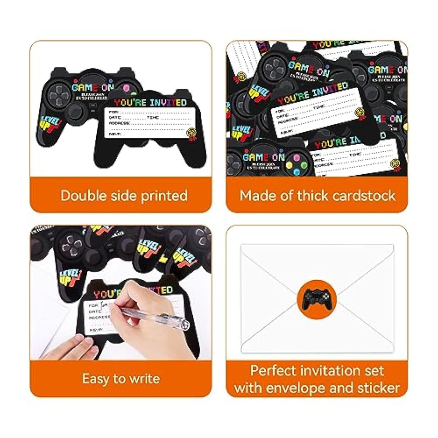 90 Pcs Video Game Birthday Party Invitations Cards With Envelopes Video Game Party Supplies Fill In Birthday Invite Cards Stickers For Kids Boys Girls Lovers Decorations Favor