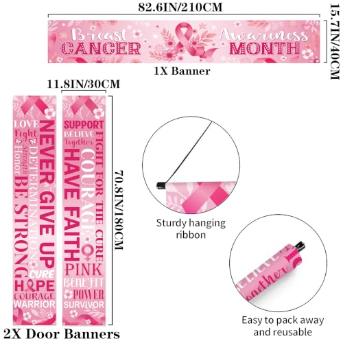 Breast Cancer Awareness Banner Decorations, Pink Ribbon Door Hanging Decor