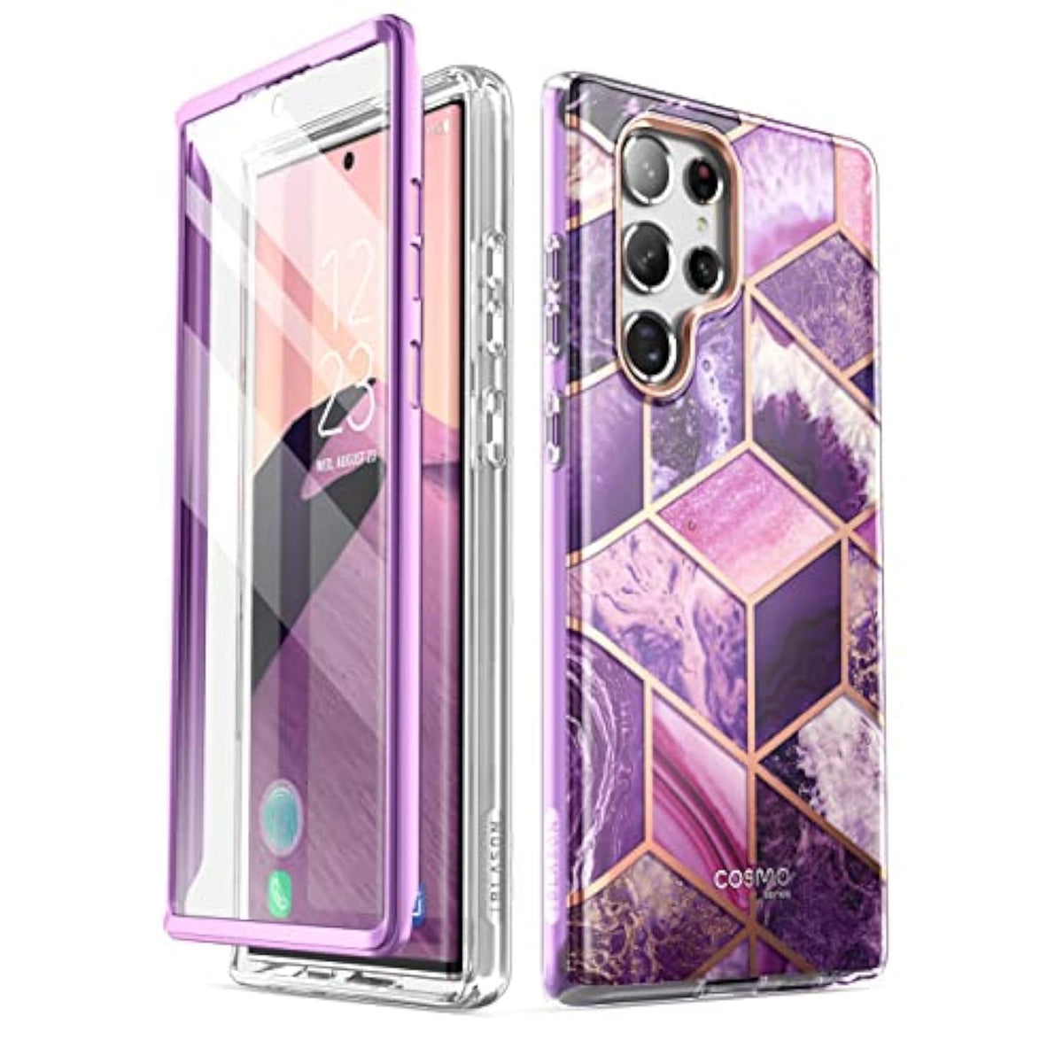 i-Blason Glitter Case for Samsung Galaxy S22 Ultra (6.8 Inch) 5G Mobile Phone Case Bumper Case 360 Degree Protective Case Glossy Cover [Cosmo] with Integrated Screen Protector 2022 Edition (Purple)
