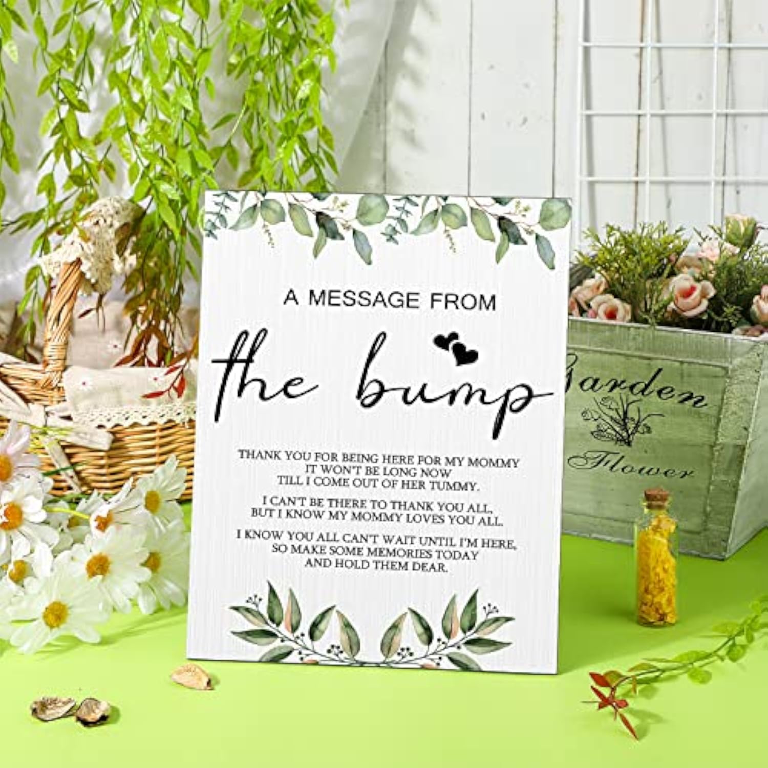 Cool Baby Shower Tabletop Decoration A Message From The Bump Wooden Baby Shower Games Sign Greenery Cute Gender Reveal Party Thank You Sign, 11.2 X 8.66 Inches(Greenery)