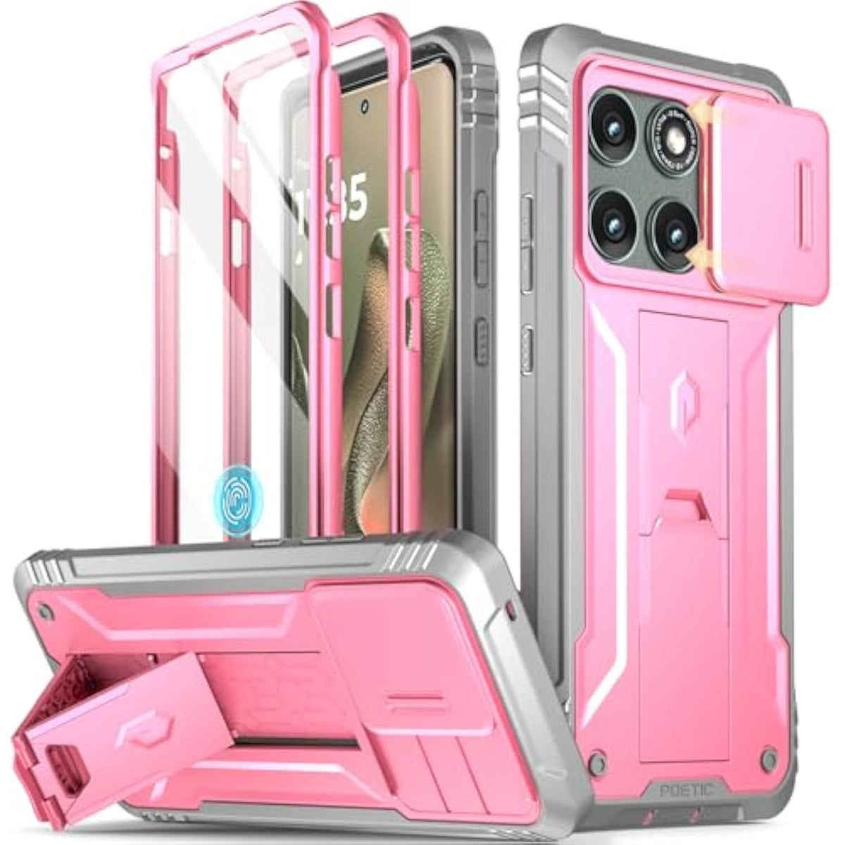 Revolution Case For Motorola Moto Edge 2025 [Not For 2024 Version], [Slide Camera Cover], Full-Body Military Grade Rugged Shockproof Cover With Kickstand And Built-In-Screen Protector, Pink