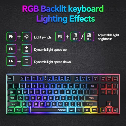 87 Keys Tkl Wired Gaming Keyboard With Wrist Rest, Detachable Usb-C Cable, Rgb Backlight, Full Metal Panel Keyboard Compatible With Pc Laptop Mac Xbox Ps4 Ps5 (Black)