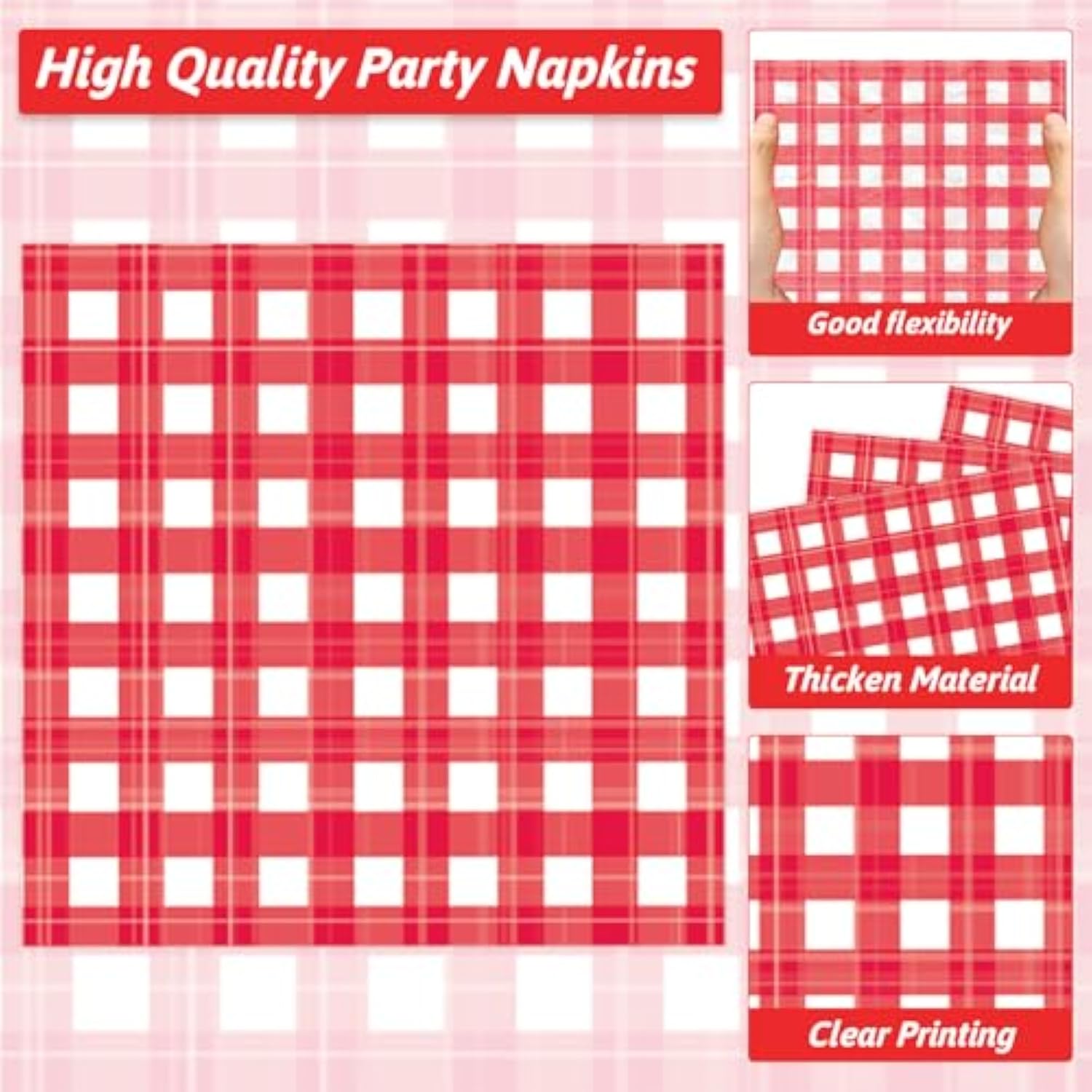 200Pcs Red And White Gingham Plates Napkins Checkered Plaid Paper Tableware Set Cake Dessert Disposable Dinnerware Spring Picnic Party Decoration For Baby Shower Birthday Decor Supplies Serves 50