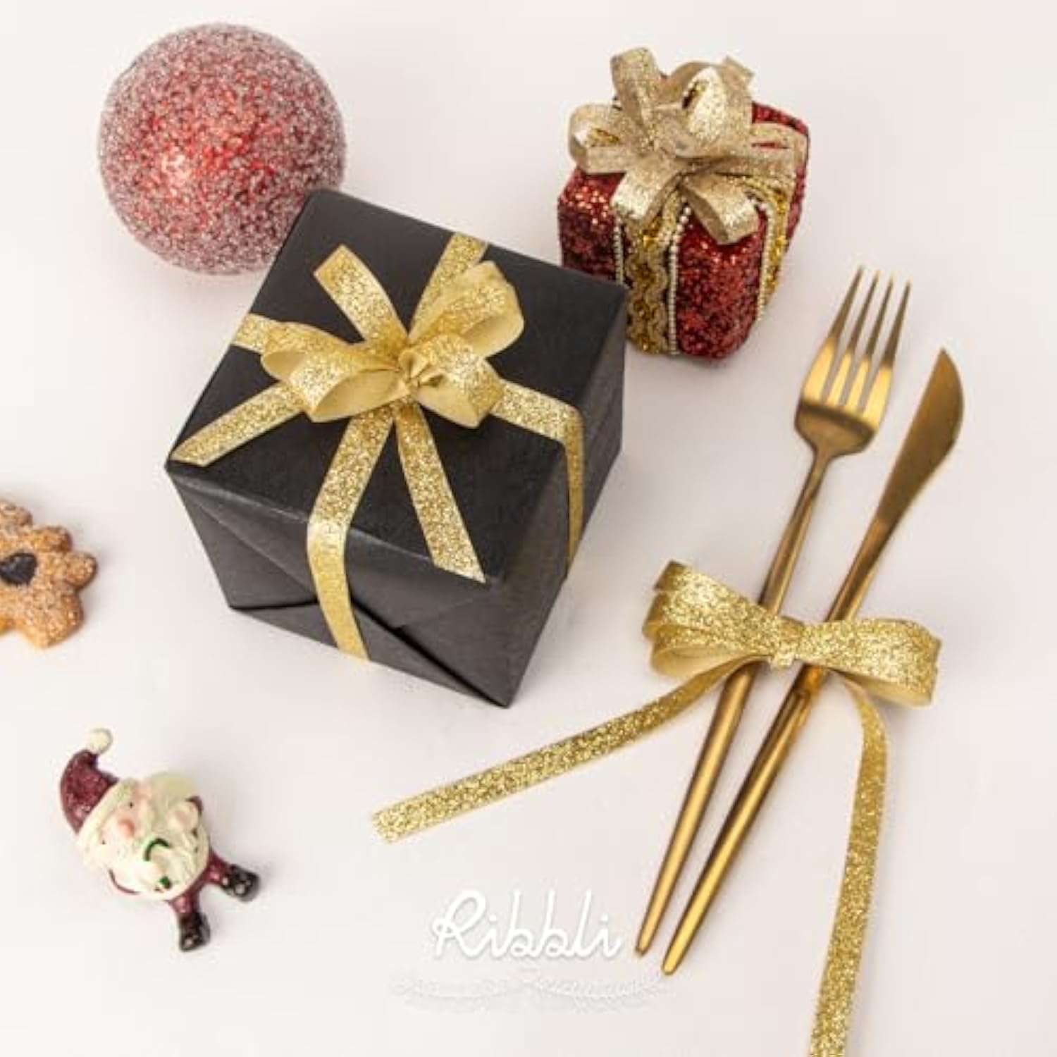 Gold Glitter Ribbon,Gift Wrapping Ribbon Gold Cut Edge Christmas Ribbo