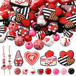 300 Pcs Valentine'S Day Wood Silicone Beads For Jewelry Making Valentine Day Love Heart Gnome Buffalo Plaid Leopard Wooden Beads 16Mm Rustic Farmhouse Beads For Holiday Diy Craft Home Decor