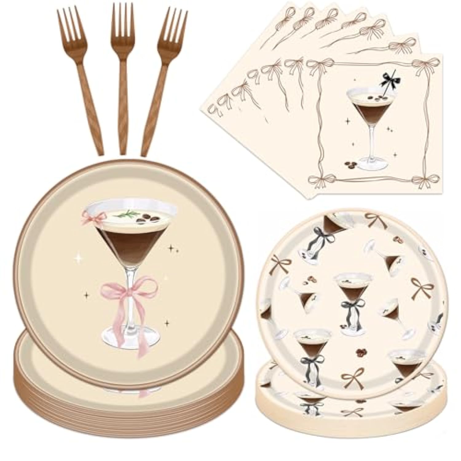 Espresso Martini Birthday Decor - 96Pcs A Tiny Bit Older Paper Plates And Napkins, Disposable Tableware Decoration Espresso Martini Bar Themed Forks Supplies, Serve 24