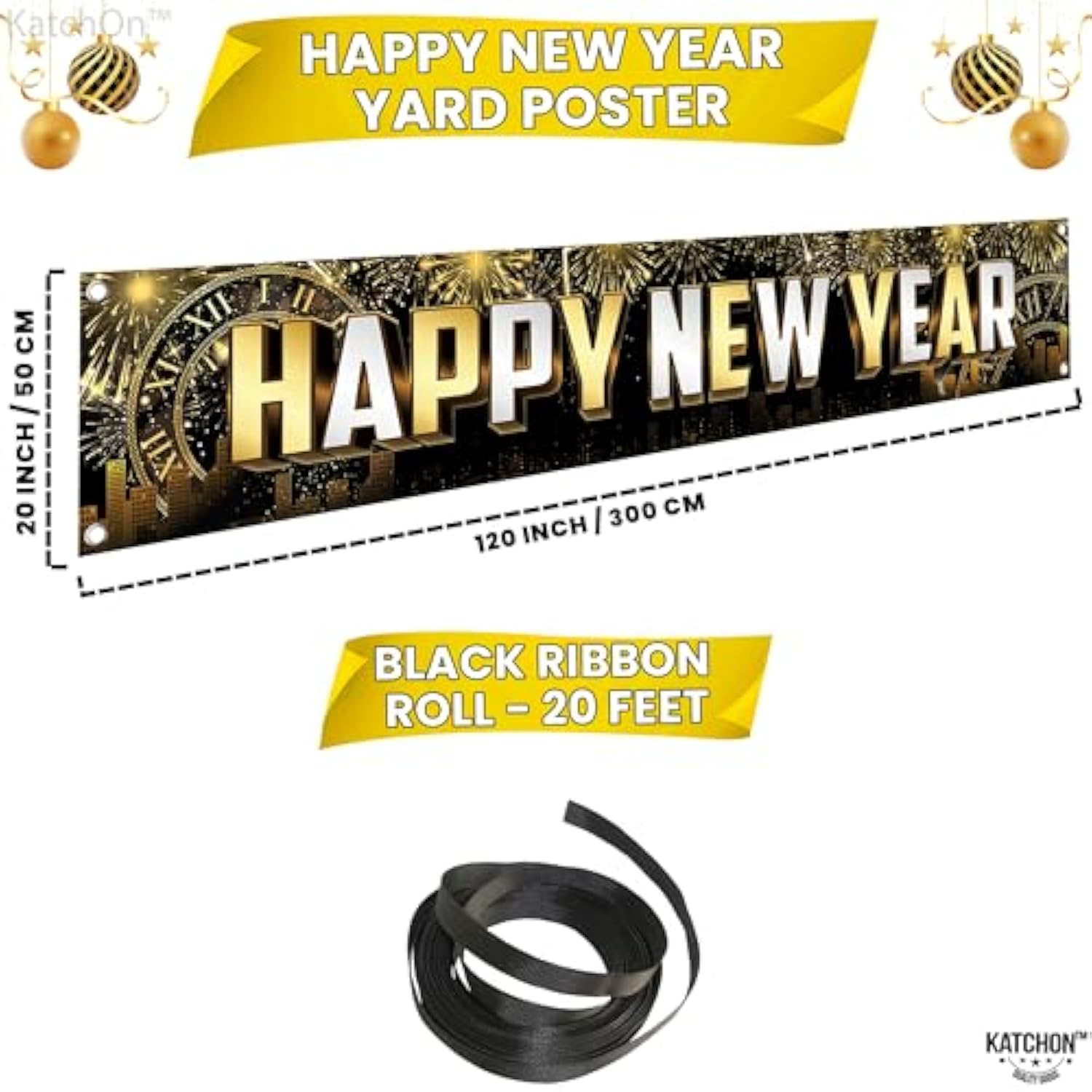 Extra Large Happy New Year 2026 Banner 120x20 Inch Yard Party Decor