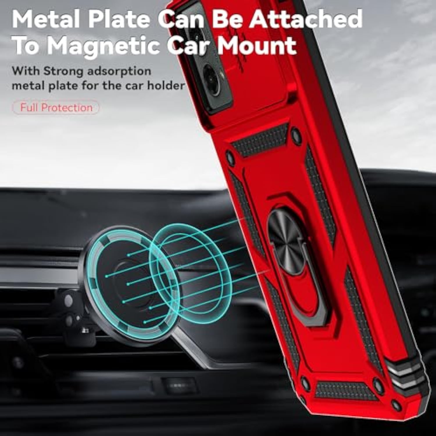 Phone Case For Motorola Moto G 5G 2024 Case With Hd Screen Protector & Slide Camera Cover & Kickstand, Motorola Moto G 5G 2024 Phone [Military-Grade] Case (Red)