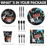 Rock And Roll Party Decorations Tableware - Rockstar Guitar Theme Rock N Roll Music Birthday Party Supplies, Paper Plate, Cup, Napkin, Disposable Cutlery | Serves 24