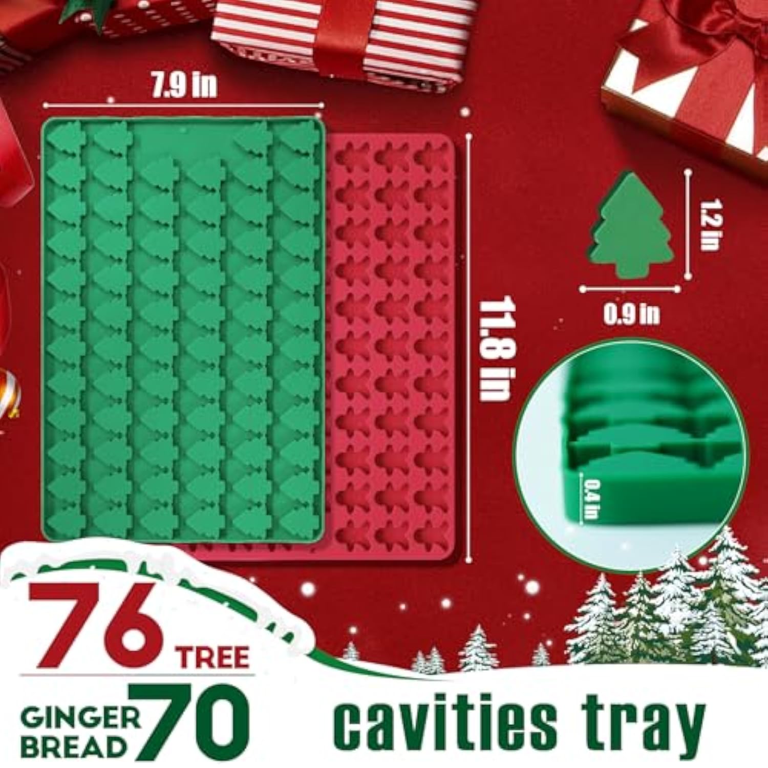 Christmas Mini Candy Molds With Xmas Tree And Gingerbread Man Shaped, 152 Cavity Non-Stick Food Grade Diy Handmade Set For Gummy Jelly Dog Treat Wax Melt Gifts Baking Supplies