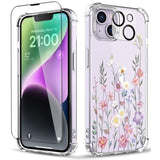 Compatible With Iphone 14 Case With Screen Protector, Flower Pattern Design, Floral Clear Women Phone Case Shockproof Protective Soft Bumper Cover 6.1 Inch 2022(Blooming Flowerets)