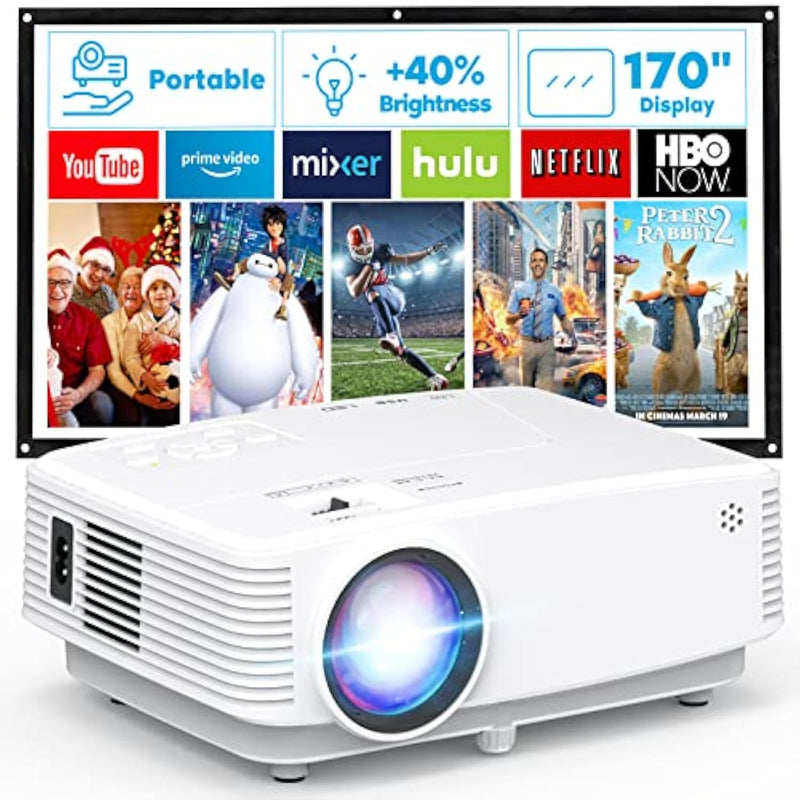 Mini Projector, Hd Portable Projector 1080P Full Hd Supported, Movie Projector Compatible With Smartphone & Tablet Tv Stick Laptop Hdmi Usb Av, White