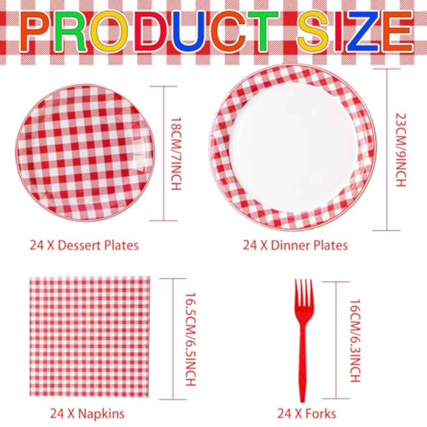 96Pcs Red And White Gingham Party Decorations Red White Buffalo Checked Plaid Plates And Napkins Picnic Tableware For Summer Bbq Picnic Baby Shower Birthday Family Dinner Party Supplies, Serves 24
