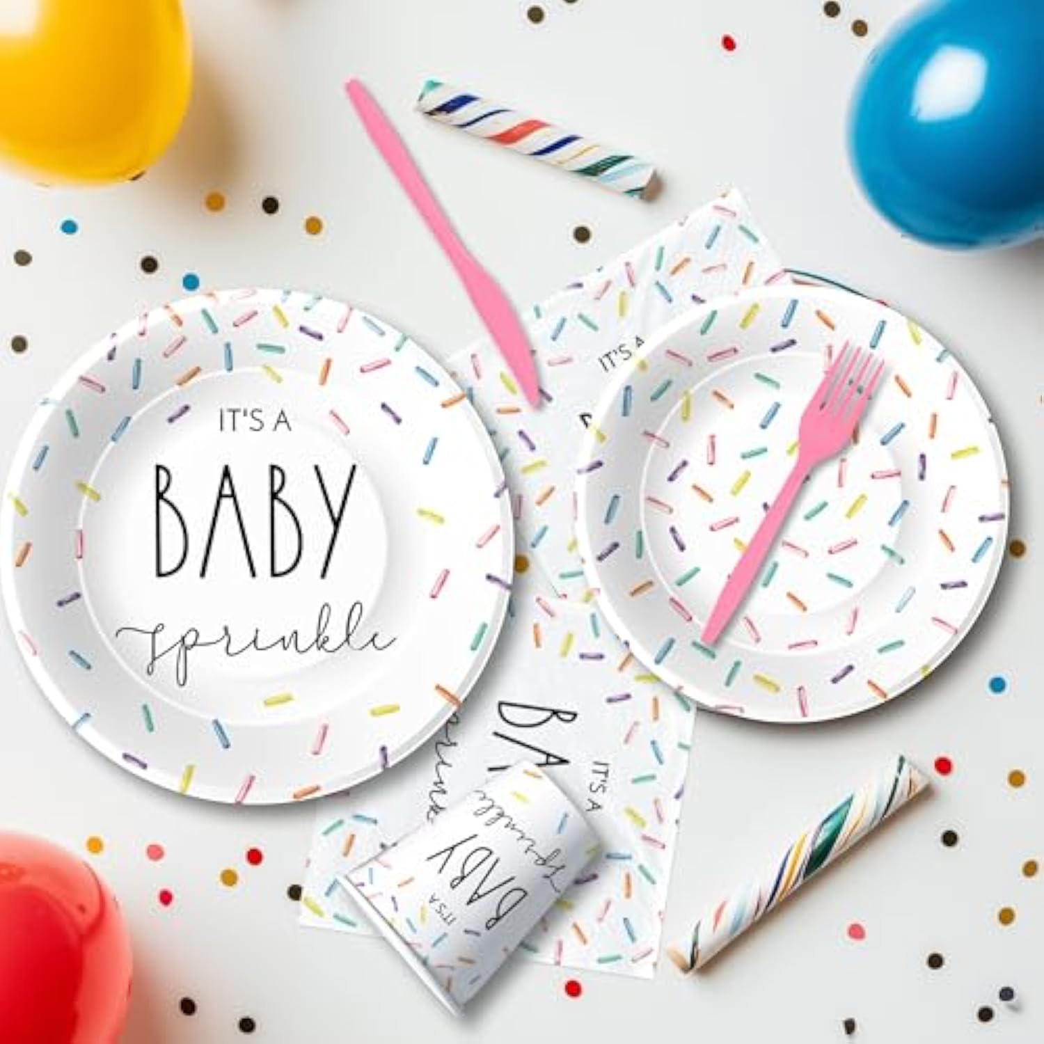 Sprinkle Baby Shower Decorations - It'S A Baby Sprinkle Party Decorations Tableware, Plate, Cup, Napkin, Cutlery, Tablecloth, Rainbow Confetti Sprinkle Baby Shower Party Supplies, Serve 24