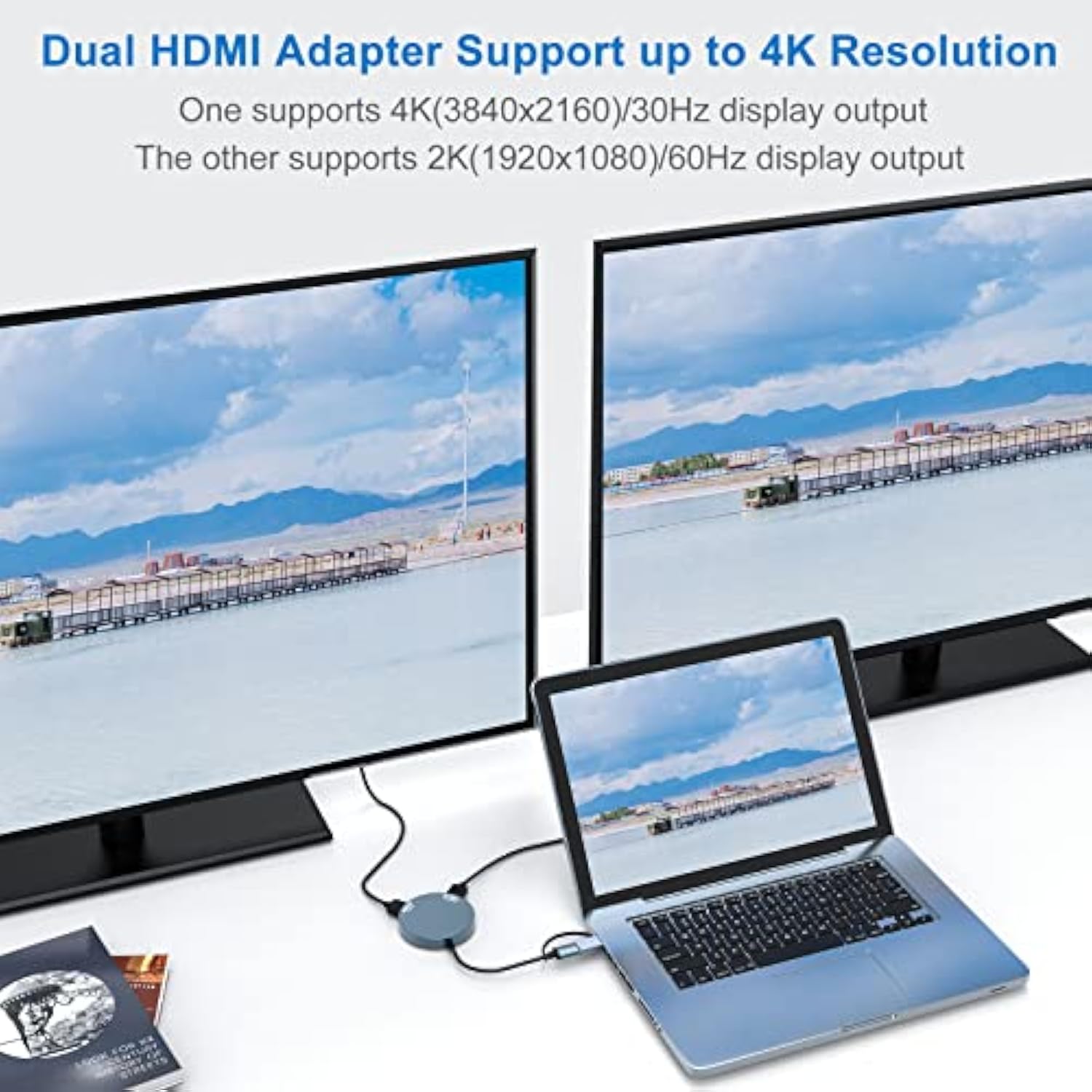 Usb 3.0 Or Usb C To Hdmi Adapter For Dual Monitors,Compatible For Mac Os And W