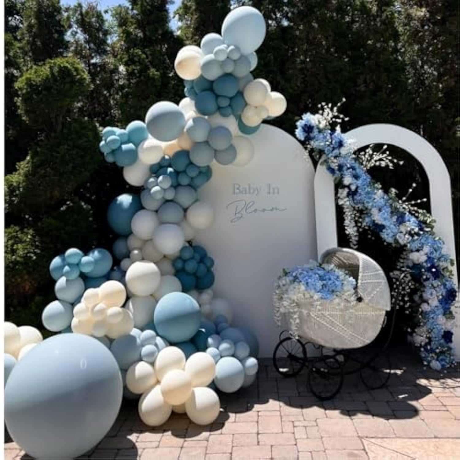 Dusty Blue Balloon Garland Kit - 137Pcs Balloon Arch Kit With Dusty Baby Blue, Sand White, White Balloons - Perfect For Baby Shower Wedding Boy Birthday Decoration