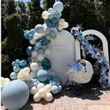 Dusty Blue Balloon Garland Kit - 137Pcs Balloon Arch Kit With Dusty Baby Blue, Sand White, White Balloons - Perfect For Baby Shower Wedding Boy Birthday Decoration