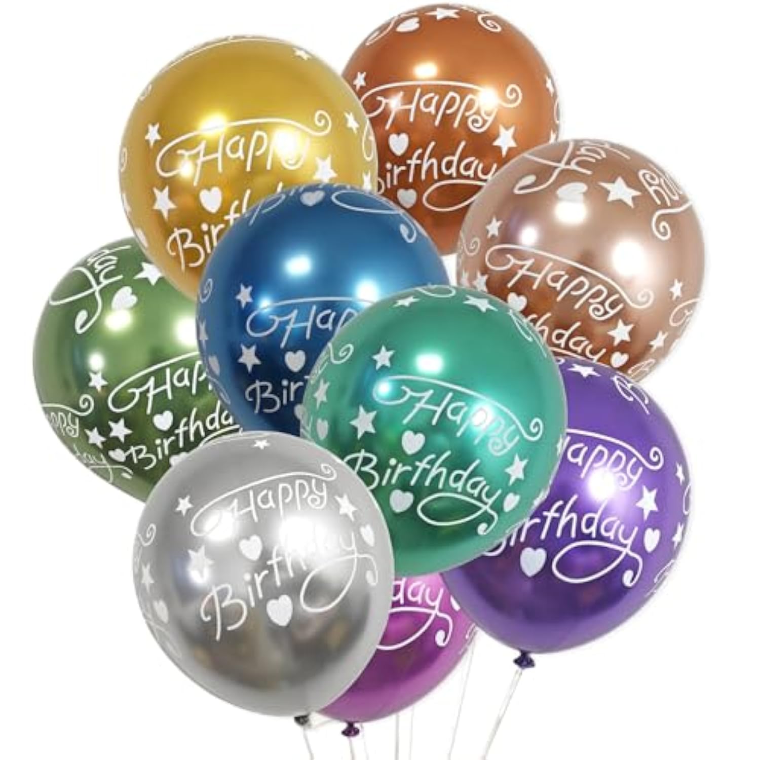 50 Pcs 12 Inch Printed "Happy Birthday" Multicolor Metallic Latex Balloons, Assorted Colors Happy Birthday Balloon For Birthday Party Supplies Baby Shower Decorations, Globos De Cumpleaños
