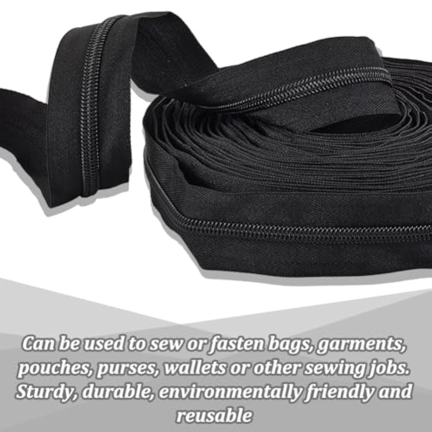 10 Yards #8 Nylon Closed-End Zippers Black Large Nylon Coil Zippers Wi