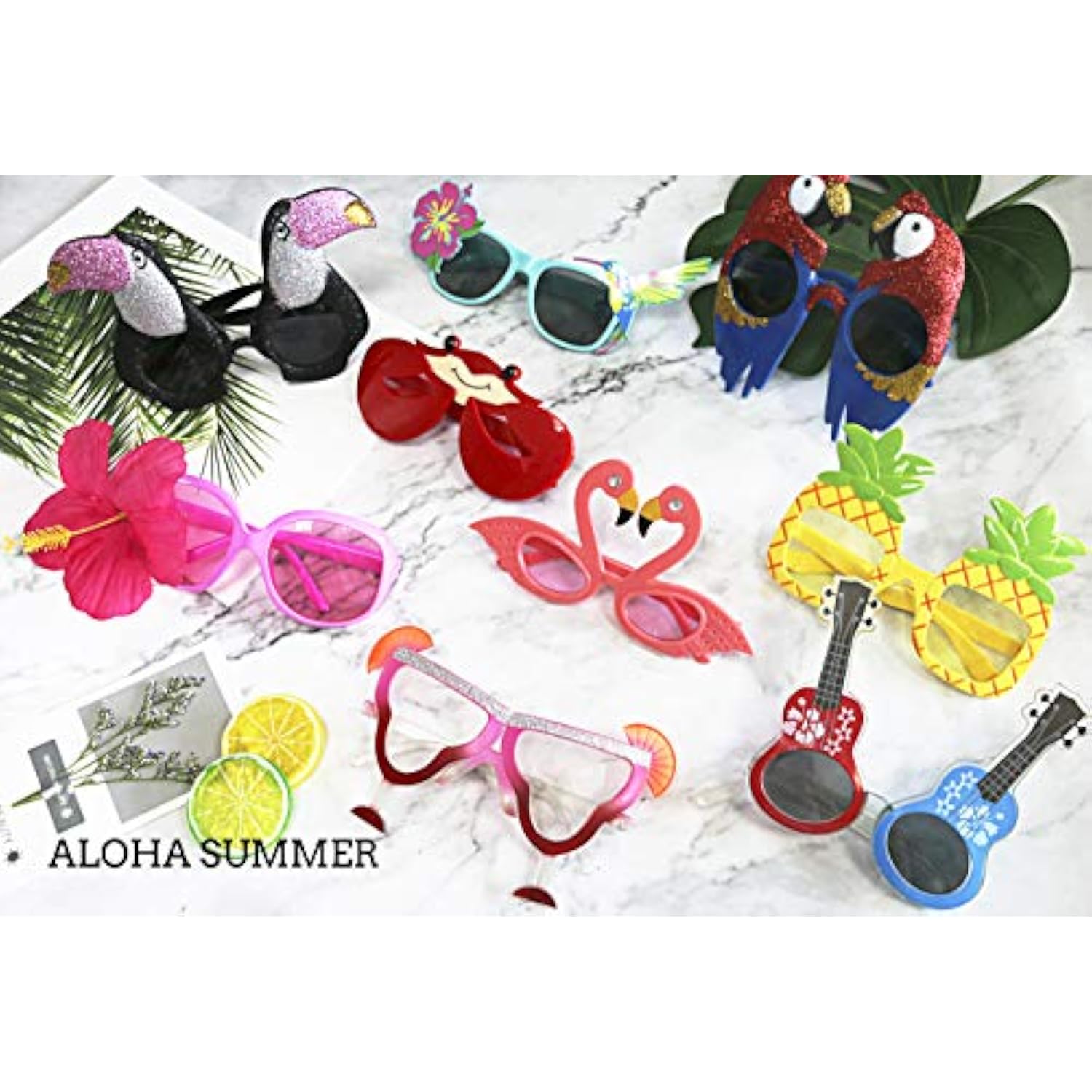 Luau Party Sunglasses - 9 Pairs Funny Hawaiian Glasses, Tropical Fancy Dress Props, Fun Summer Kids Party Favors, Beach Themed Party Supplies Decoration