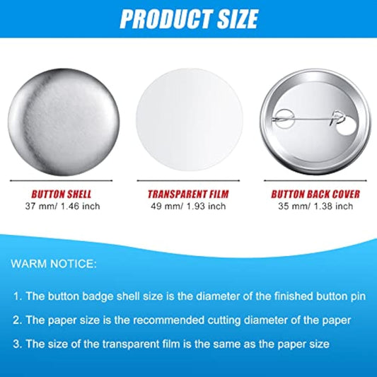 100 Sets Blank Button Making Supplies Round Badge Button Parts Metal B