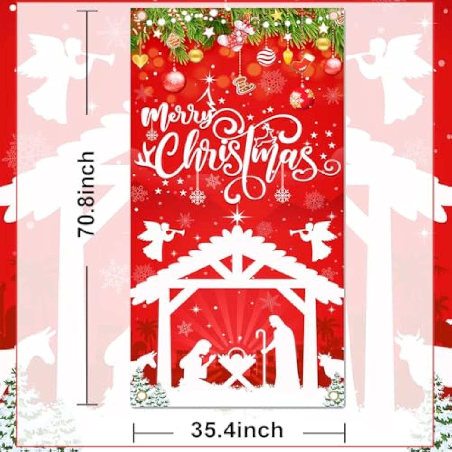 Christmas Nativity Door Cover Decorations Red Religious Merry Christmas Banner Jesus Christmas Decorations For Winter Xmas Party Indoor Outdoor