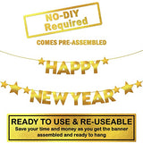 , Gold Happy New Year Banner - 10 Feet, Pre-Strung | Happy New Year Backdrop 2027 with Star for New Years Eve Party Supplies 2027 | New Years Decorations 2027 | NYE Decorations 2027