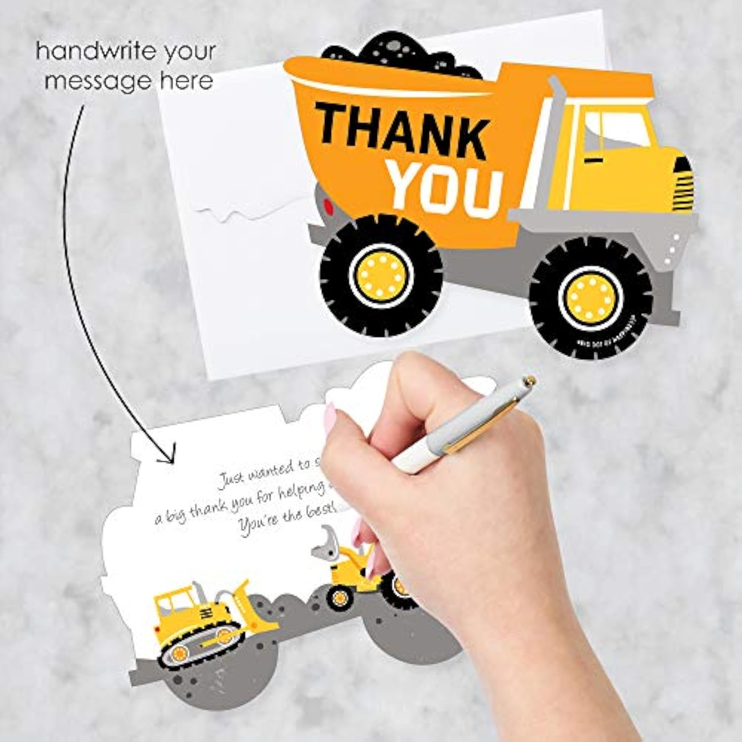 Big Dot of Happiness Dig It - Construction Party Zone - Shaped Thank You Cards - Baby Shower or Birthday Party Thank You Note Cards with Envelopes - Set of 12