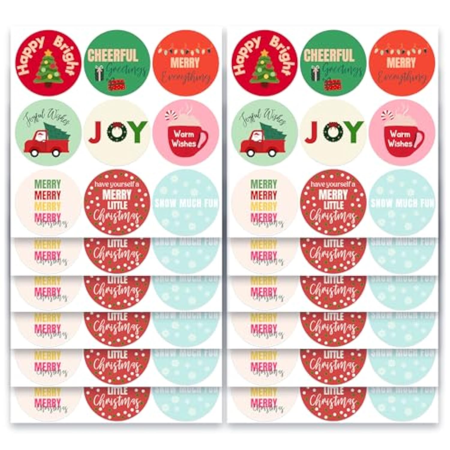 Modern Colorful Christmas Stickers | Envelope Seals | 1.4 Inch | Joyful Merry Quotes | Waterproof | 135-Pack For Gifts, Holiday Envelopes