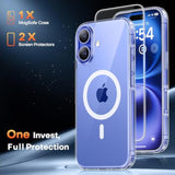 3 In 1 For Iphone 16 Case, Compatible With Magsafe [Anti-Yellowing] With 2X Screen Protectors, -Grade Protection, Shockproof Slim Magnetic Phone Case For Iphone 16 6.1", Clear