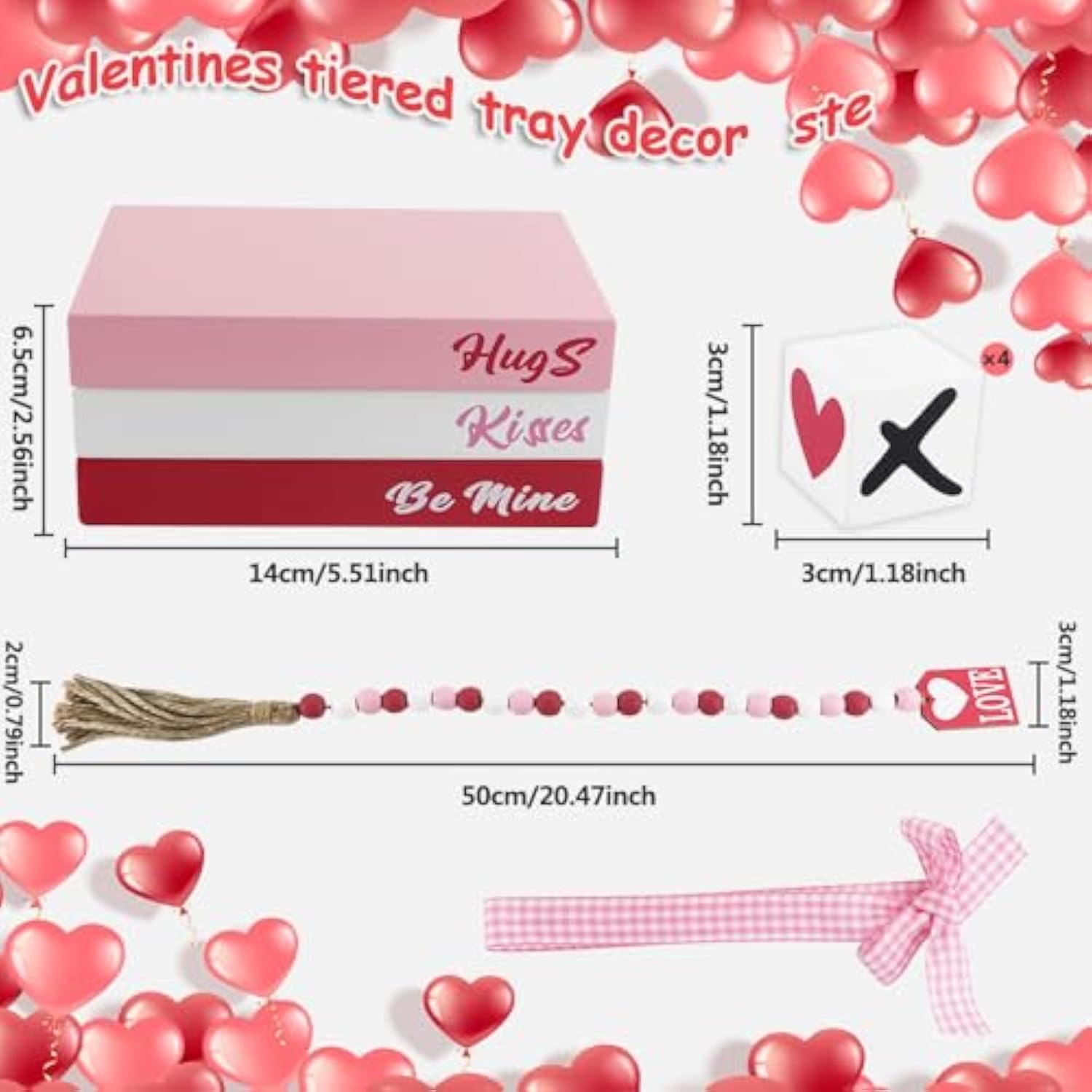 Valentines Day Decor,8 Pcs Valentines Day Tiered Tray Decor Book Stacks Wood Signs, Hug Xoxo Kiss Decorative Books Bundle, Coffee Table, Fireplace Mantel, Shelf - Farmhouse Valentine Decor Indoor