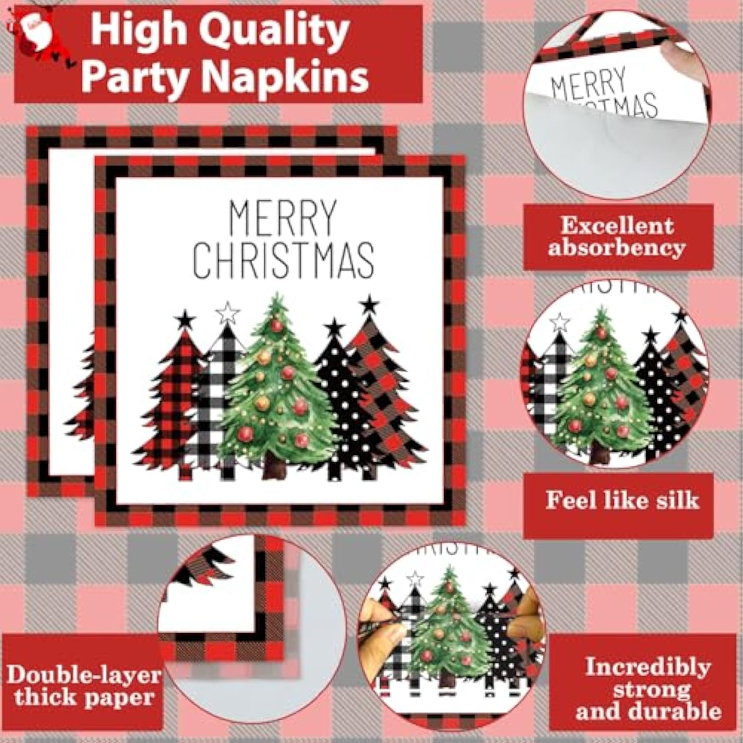 96 Pcs Christmas Red And Black Buffalo Plaid Paper Plates And Napkins For Merry Christmas Party Supplies Black Red Plaid Xmas Trees Party Tableware For 24 Guests Winter Xmas Party Decorations