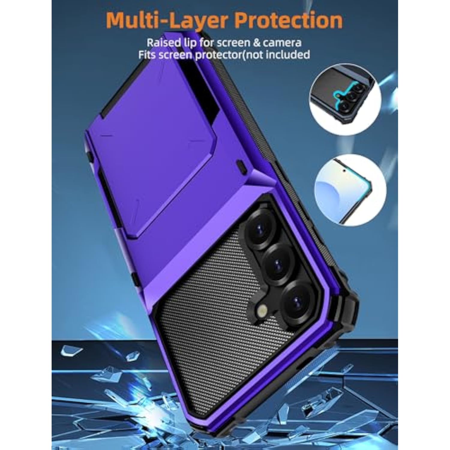 Wallet Case For Samsung Galaxy S25 6.2'' Purple, 3-5 Credit Cards Holder, Slot Flip Cover Back Pocket, Dual Layer Protective Hard Shell+Soft Tpu Rubber Inner, Bumper Armor, Non-Slip, Men Women