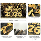 New Year 2026 Banner Backdrop Gold & Black Party Decoration