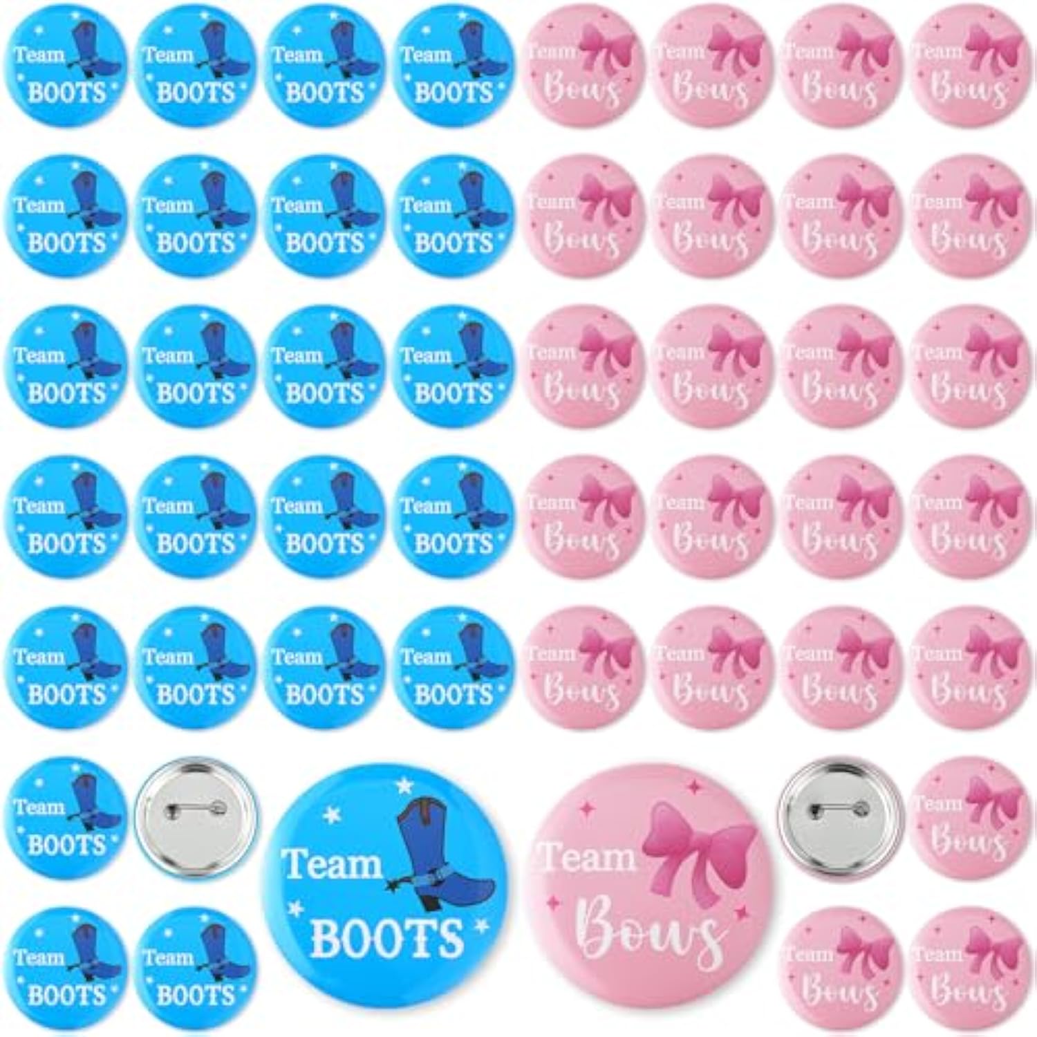 50 Pcs Gender Reveal Button Pins 1.75 Inch Team Boy Or Girl Pins Bulk, Boot Or Bows Gender Reveal Decorations Baby Shower Party Favors For Guests Pink And Blue Badge Supplies