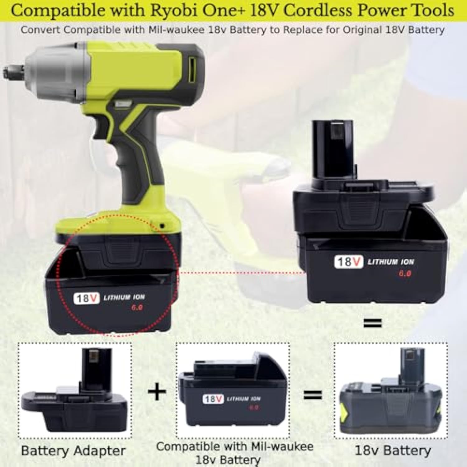2 Packs Battery Adapter Compatible With Ryobi 18V One+ Tools, Convert Compatible With Dewalt 20V & Compatible With Milwaukee M18 18V Lithium Battery To Work With 18V Tools