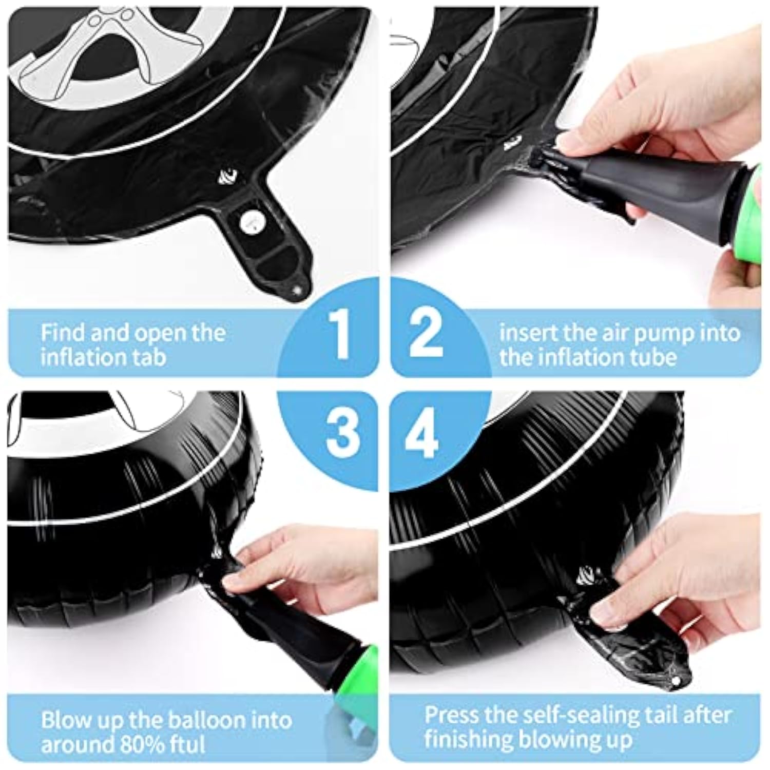 8Pcs Tire Balloons 18 Inch Race Car Garland Kit - Large Black Foil Wheels For Classic Car Party Decorations, Boys Kids Truck Theme Birthday Party Supplies