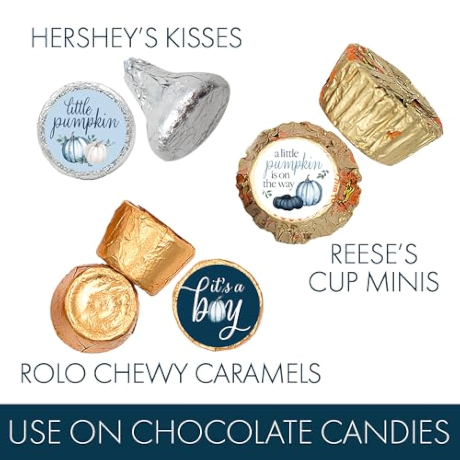 180Pack Blue Little Pumpkin Baby Shower Kisses Candy Favor Stickers