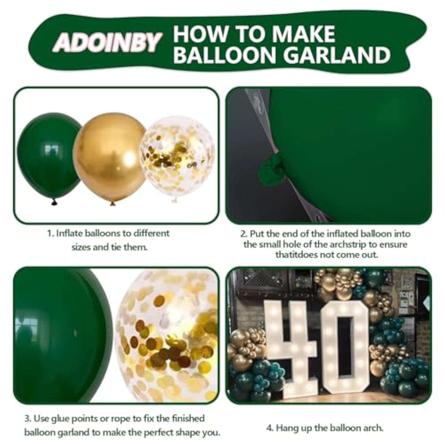 Emerald Green & Gold Balloon Arch Kit: 140-Piece Party Garland