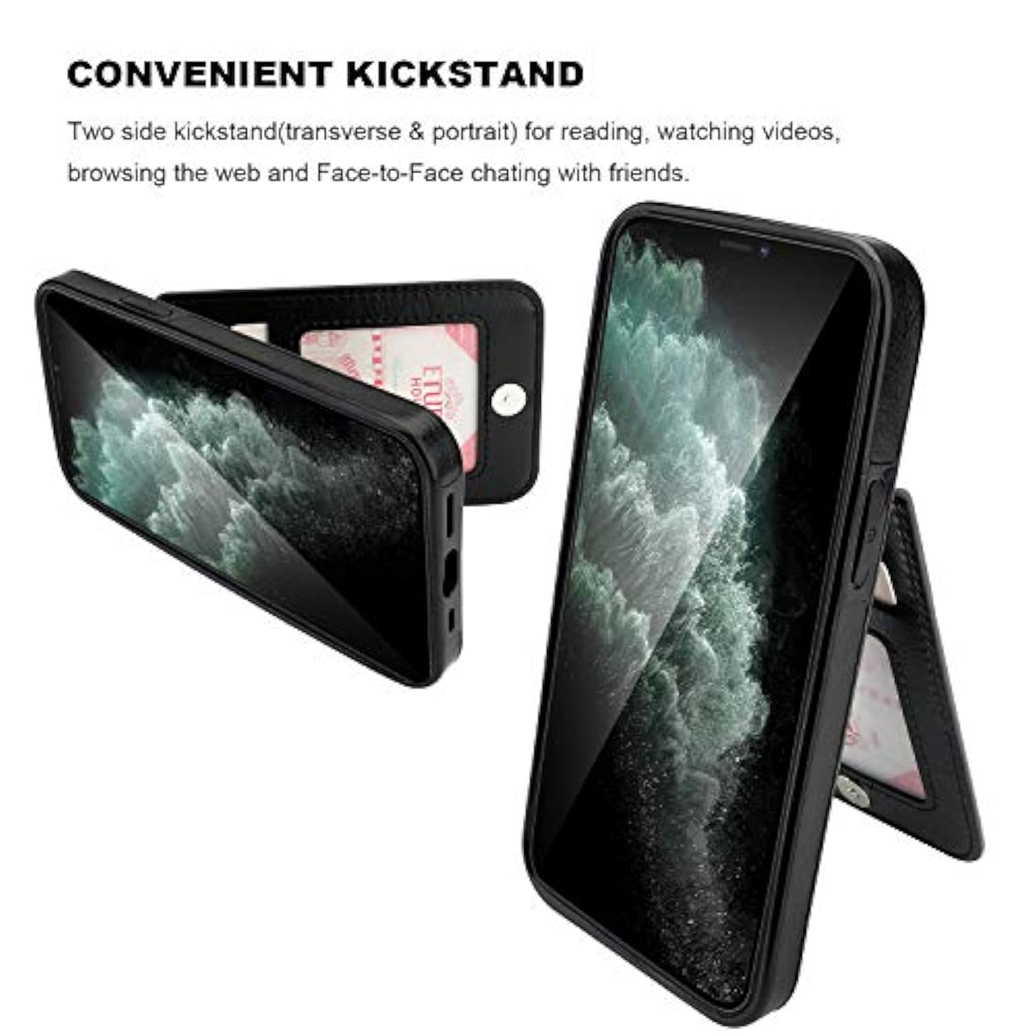 Compatible With 12 Compatible With 12 Pro Case Wallet With Credit Card Holder, Premium Leather Magnetic Clasp Kickstand Heavy Duty Protective Cover 6.1 Inch(Black)
