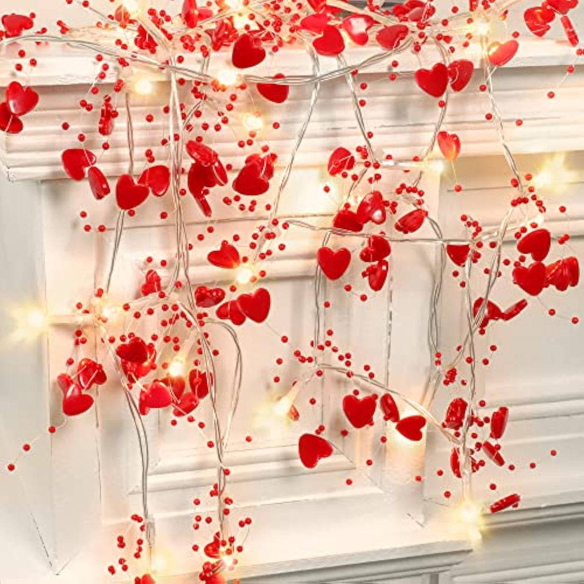 Valentine'S Day Decor 10Ft 30 Led Garland With Lights Red Heart Lights String Battery Operated, Valentine'S Day Lights For Mantle Tree, Romantic Valentines Day Decoration For Home Bedroom