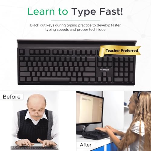 Keymaster Learn To Type Keyboard; Typing Practice With Show Or Hide Keys; Blank Key Caps; Teach Students To Touch Type; Keymaster Mechanical Training Tool; Better Than Keyboard Cover Or Skin