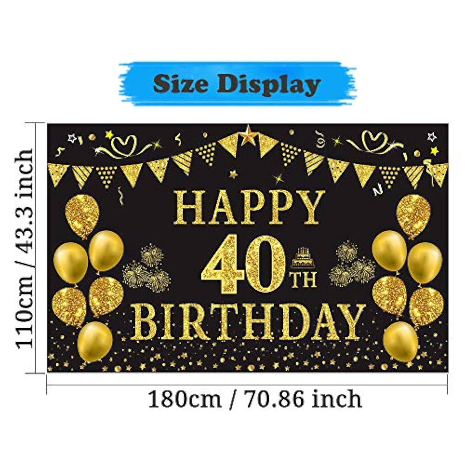 40Th Birthday Backdrop Gold And Black 5.9 X 3.6 Fts Happy Birthday Par